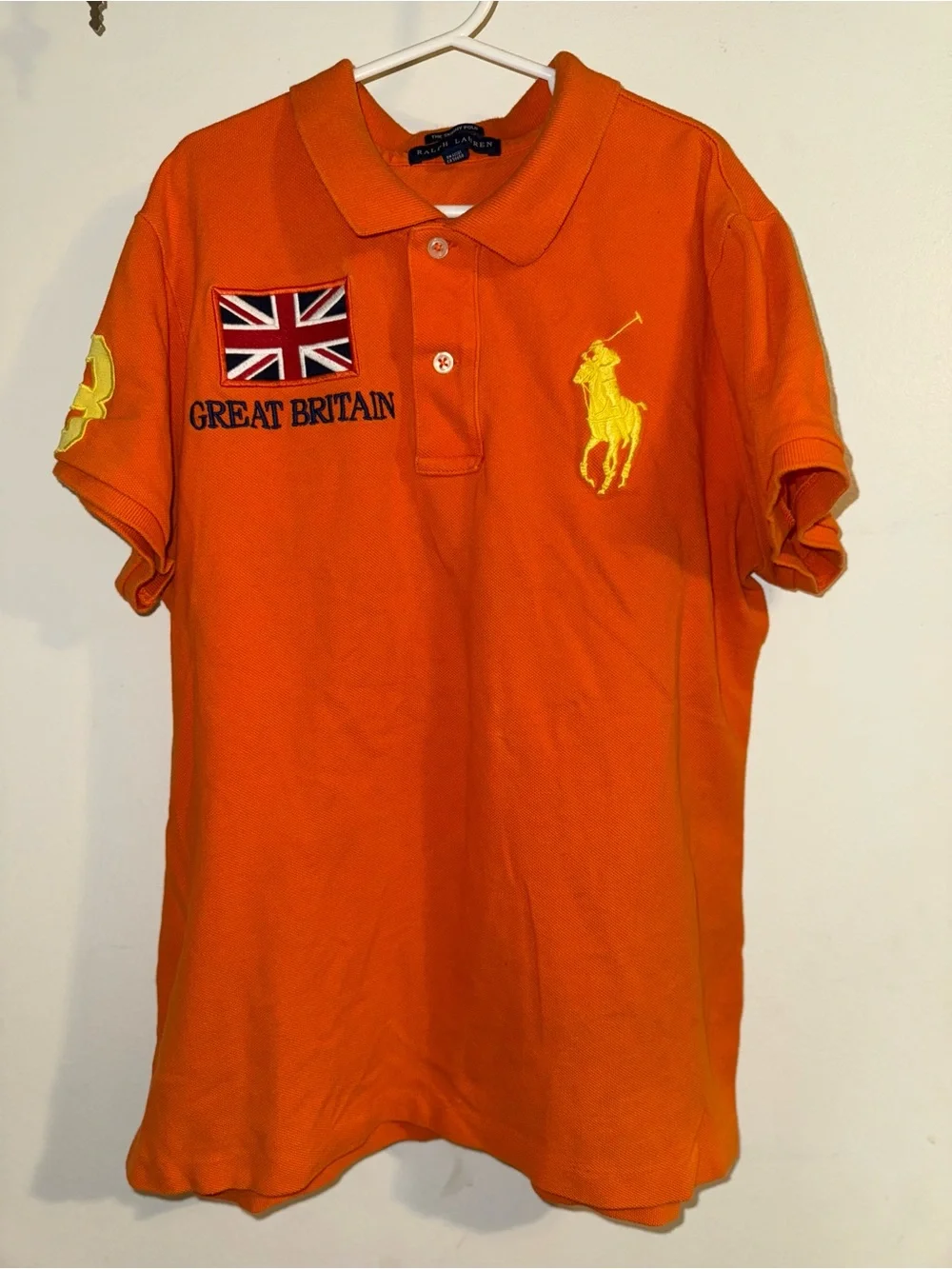 Ralph Lauren Orange Polo with Yellow Embroidered Pony & GB Patch